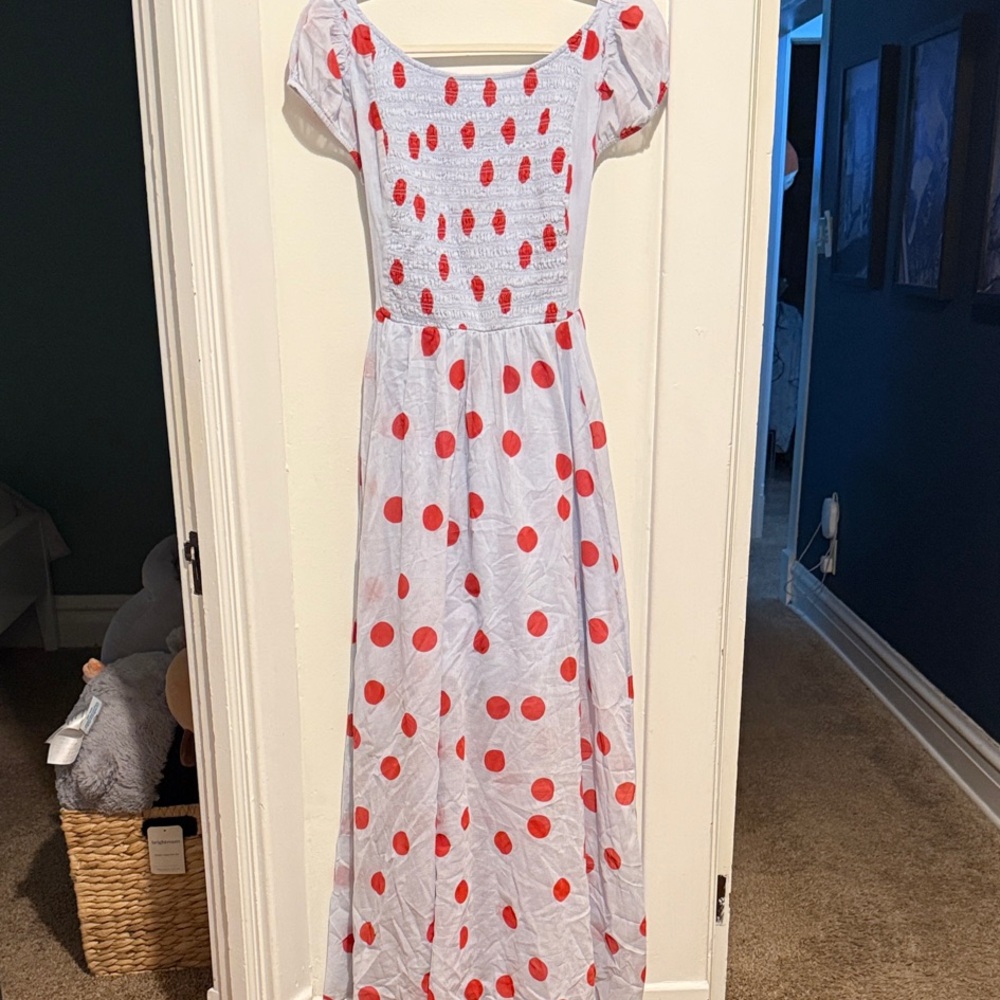 Free People White and Red Polka Dot Maxi Dress